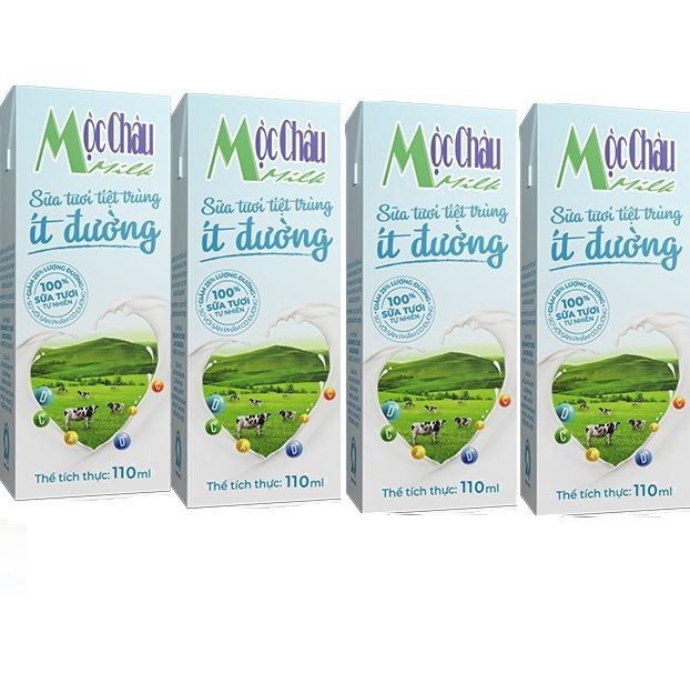 Sữa Tươi Tiệt Trùng Mộc Châu Ít Đường 110mlx4