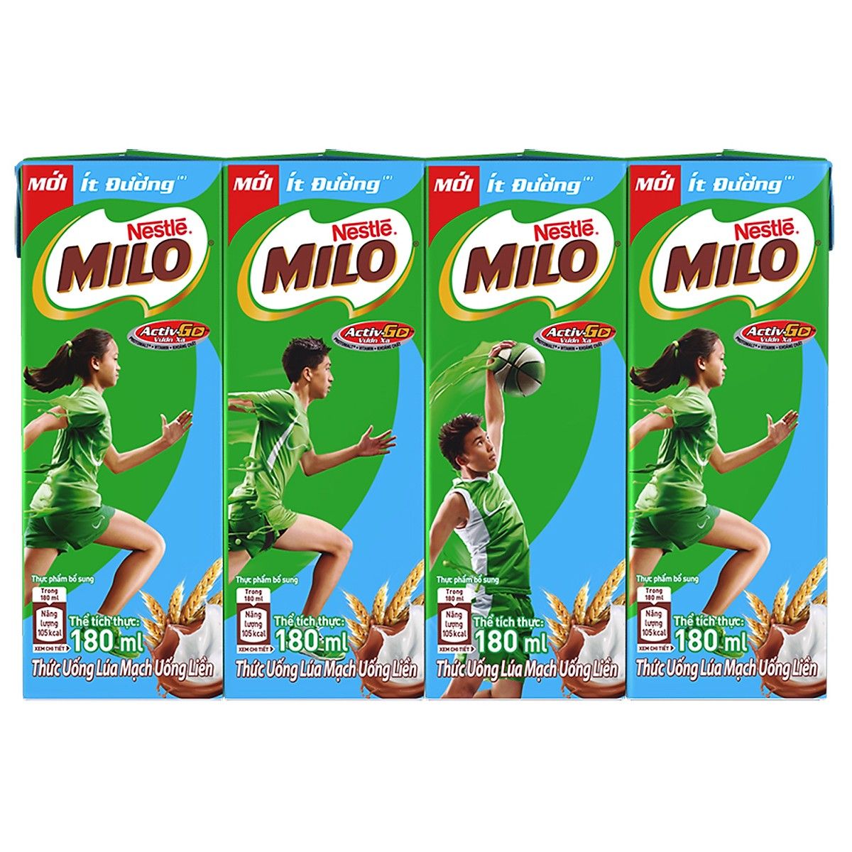 Thức Uống Dinh Dưỡng Milo Ít Đường 180mlx4