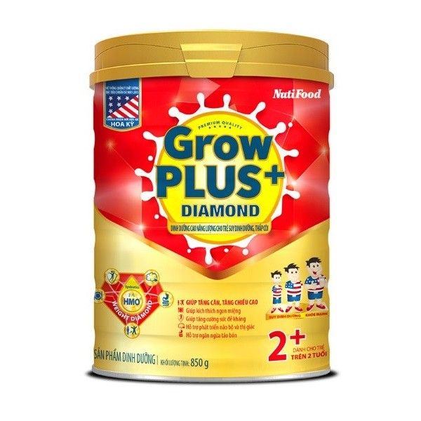 Sữa Bột Nutifood GrowPlus+ Diamond 2+ Dành Cho Bé Từ 2 Tuổi Trở Lên Hộp Thiếc 850g