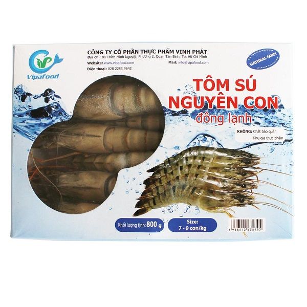 Tôm Sú Nguyên Con Đông Lạnh Vinh Phát 800g (7-9con)