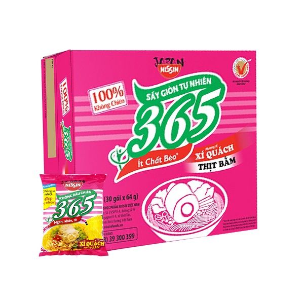 Thùng 30 Mì Nissin 365 Xí Quách Thịt Bằm 64g
