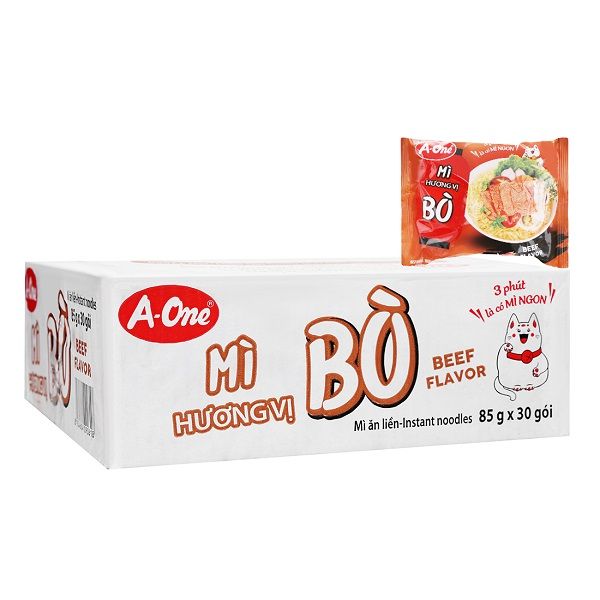 Thùng 30 Mì A-One Hương Vị Bò Gói 85g
