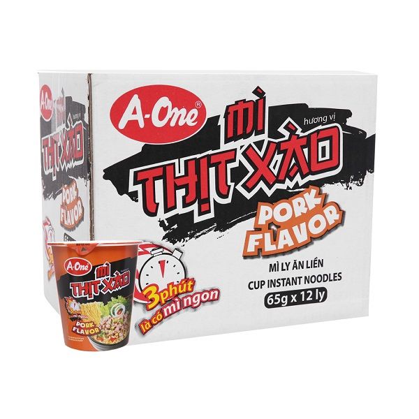 Thùng 12 Mì Ly A-One Hương Vị Thịt Xào 65g