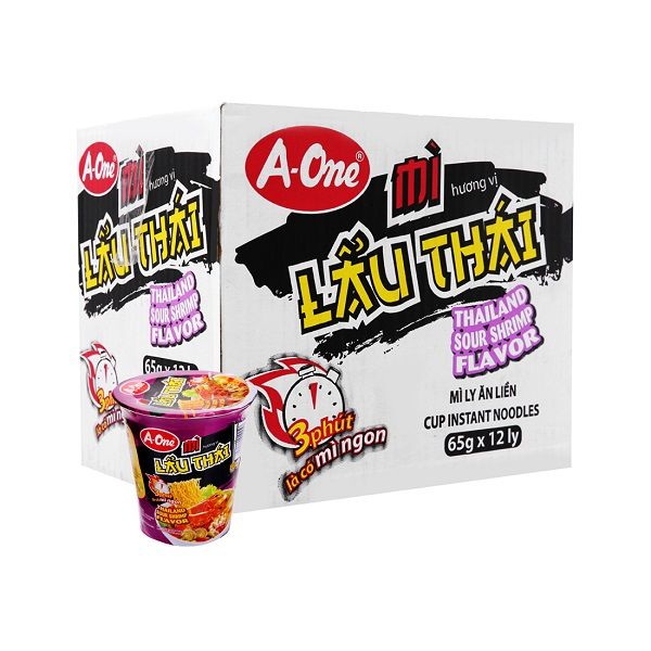 Thùng 12 Mì Ly A-One Hương Vị Lẩu Thái 65g