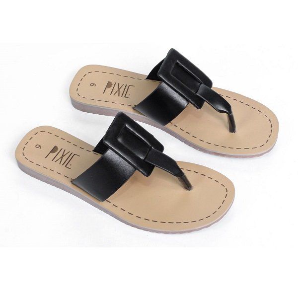 Dép Xỏ Ngón Khóa Vuông Pixie Màu Đen X498