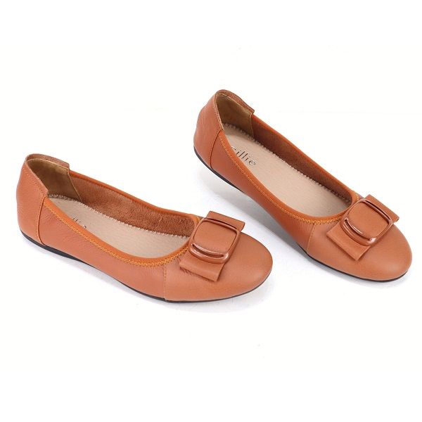 Giày Búp Bê Phối Khóa Da Thật Cillie Màu Bò 1211 (Store 5703)