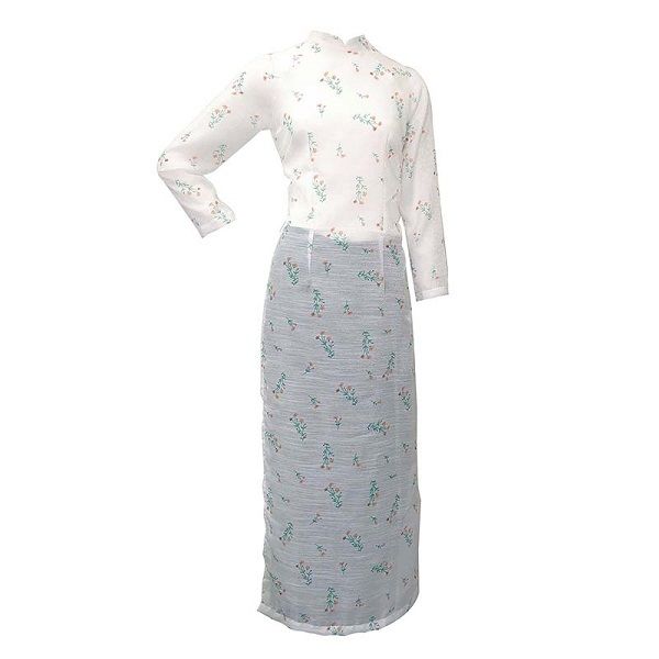 Áo Dài Tơ Hoa Cổ Tàu Màu Trắng (Store 1001)