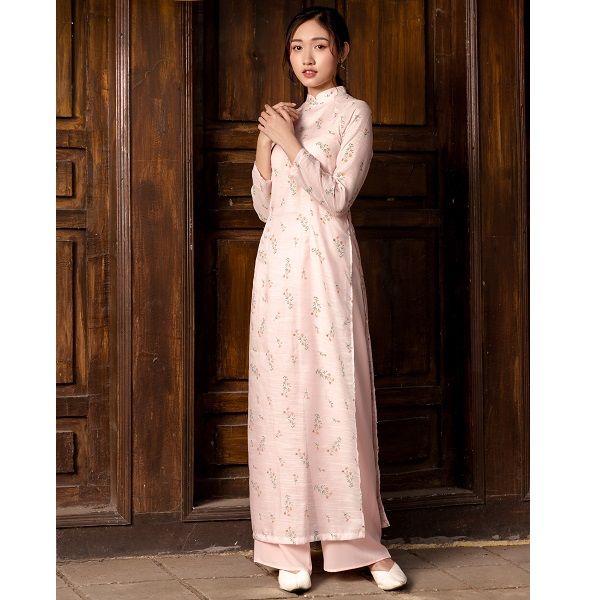 Áo Dài Tơ Hoa Cổ Tàu Màu Hồng (Store 1001)