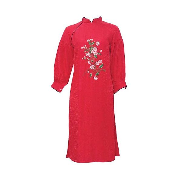 Áo Dài Tapta Thuê Hoa Tay Lở Màu Đỏ (Store 1001)