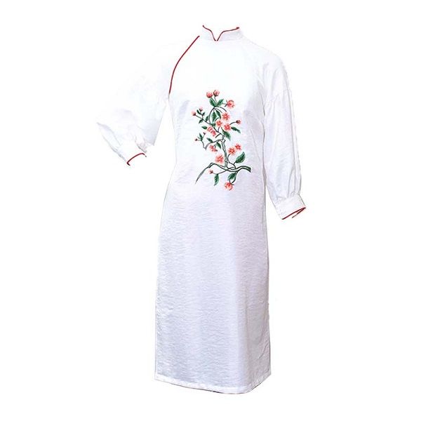 Áo Dài Tapta Thuê Hoa Tay Lở Màu Trắng (Store 1001)