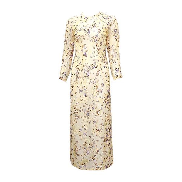 Áo Dài Hoa Cổ Tròn Màu Be (Store 1001)