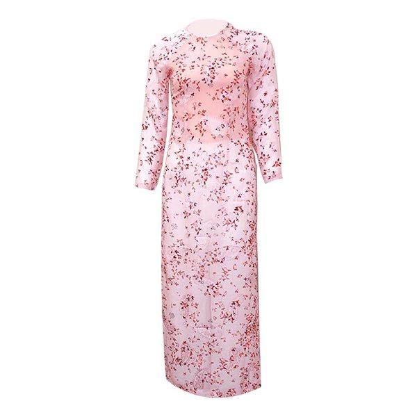 Áo Dài Hoa Cổ Tròn Màu Hồng (Store 1001)