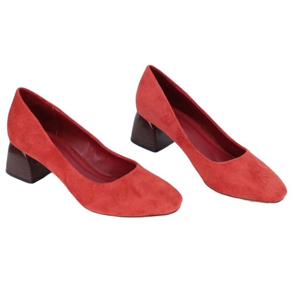 Giày Cao Gót Nữ Da Lộn Mũi Vuông Cao 5cm Cillie Màu Đỏ 1219 (Store 5703)