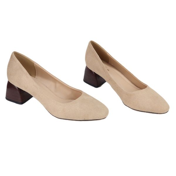 Giày Cao Gót Nữ Da Lộn Mũi Vuông Cao 5cm Cillie Màu Kem 1219 (Store 5703)
