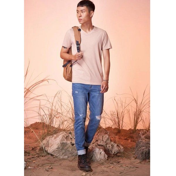 Áo Thun Basic Cổ Tim Nam Couple TX Màu Nâu MTS 3080 (Store 5703)