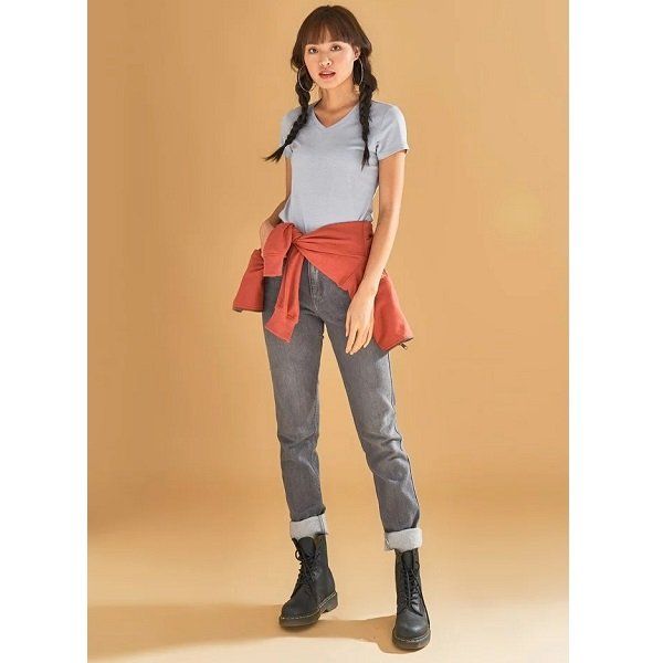 Áo Thun Basic Cổ Tim Nữ Couple TX Màu Xám WTS 4057 (Store 5703)
