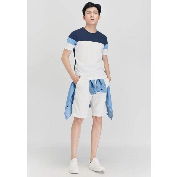 Áo Thun Nam Vai Phối Couple TX Màu Trắng Xanh 3063 (Store 5703)