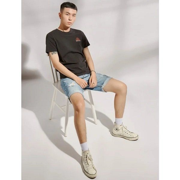 Áo Thun Nam Slim Thêu San Hô Couple TX Màu Đen 3085 (Store 5703)