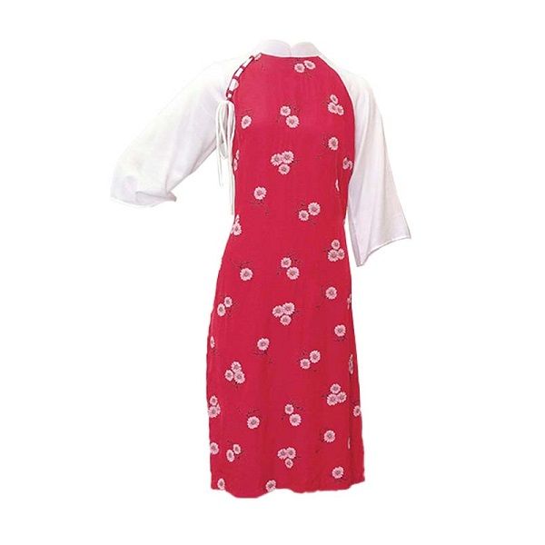 Áo Dài Đỏ Đô Hoa Trắng Phối Tay Trắng Trơn (Store 1001)