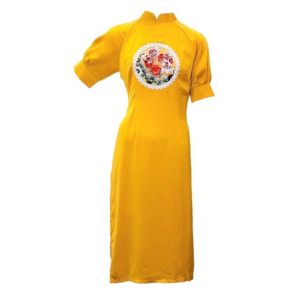 Áo Dài Hoa Ngực Tay Nhún Màu Vàng (Store 1001)