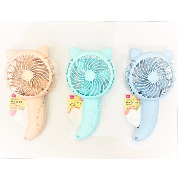 Daiso Quạt Cơ Cầm Tay Tai Mèo Cam/Tím/Xanh (Inbox Chọn Màu)