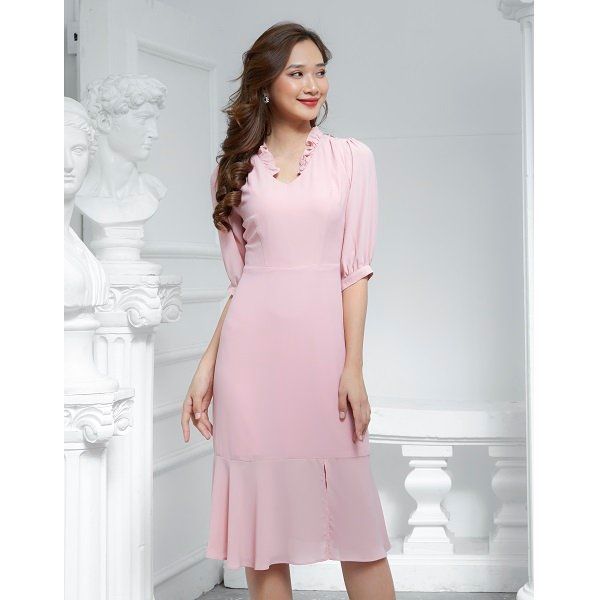Đầm Xòe Đuôi Cá Phối Voan Adela Màu Hồng DX01 (Store 5704)