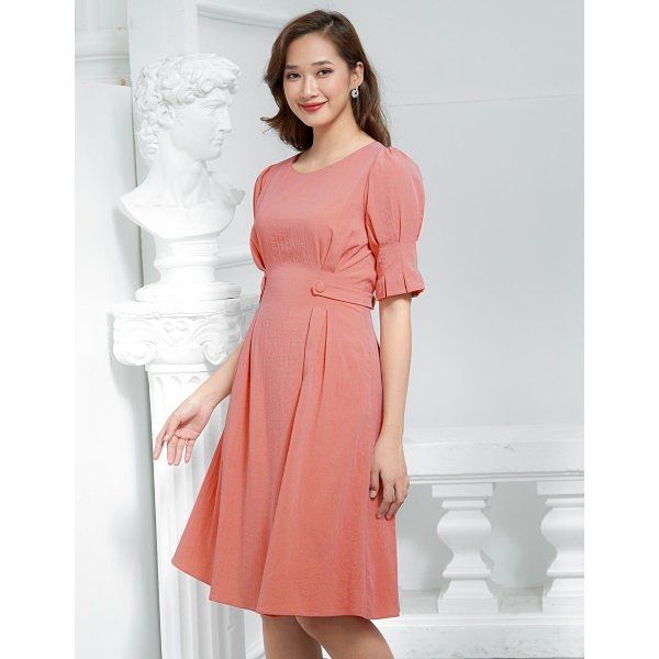 Đầm Xòe Tay Lỡ Đai Eo Adela Màu Hồng DX01 (Store 5704)