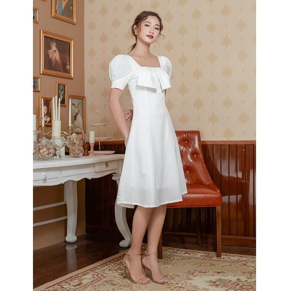 Đầm Xòe Xếp Ly Ngực Adela Màu Trắng DX01 (Store 5704)