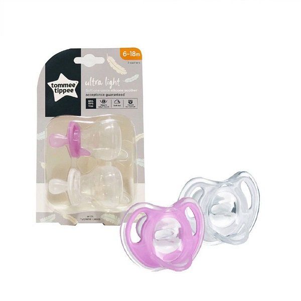 Set 2 Ty Ngậm Silicon Siêu Nhẹ Cho Bé Tommee Tippee 6-18M (Giao Màu Ngẫu Nhiên)