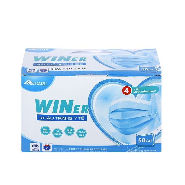 Daiso Khẩu Trang Y Tế Winner 4 Lớp Kháng Khuẩn Hộp 50 Cái (Giao Màu Ngẫu Nhiên)