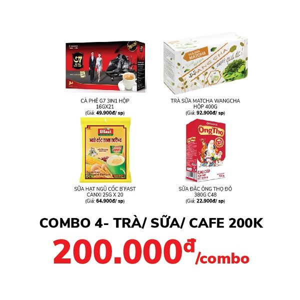 Combo 4- Trà, Sữa, Cafe