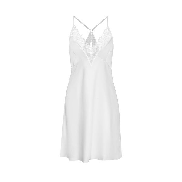 Đầm Ngủ Satin Màu Trắng Kem Phối Ren Trắng iBasic SW038
