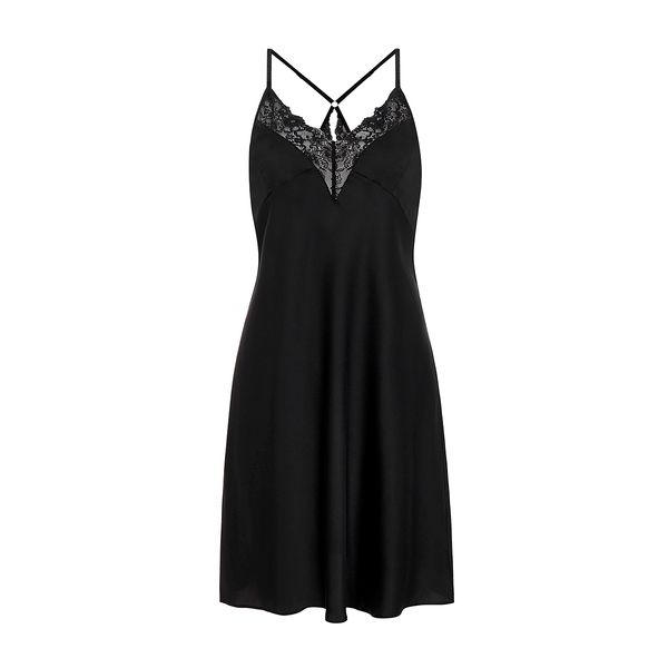 Đầm Ngủ Satin Màu Đen Phối Ren Đen iBasic SW038