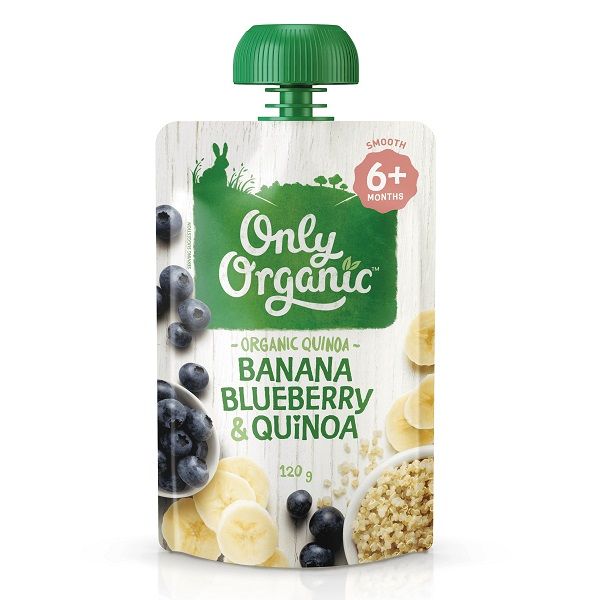 Thức Ăn Nghiền Only Organic Vị Chuối Việt Quất Hạt Diêm Mạch Cho Bé 6M+ Túi 120g