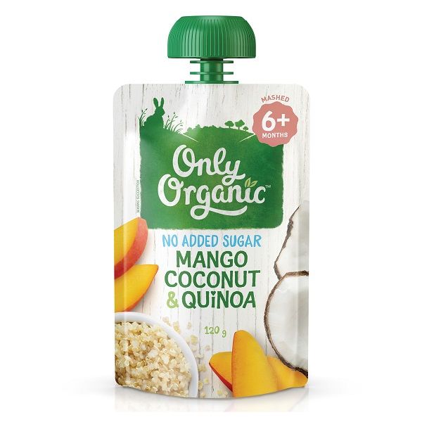 Thức Ăn Nghiền Only Organic Vị Xoài Dừa Hạt Diêm Mạch Cho Bé 6M+ Túi 120g