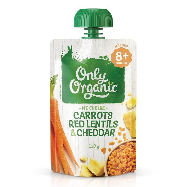 Thức Ăn Nghiền Only Organic Vị Cà Rốt Đậu Lăng Đỏ Phô Mai Cho Bé 8M+ Túi 120g