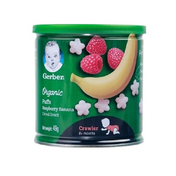 Bánh Ăn Dặm Organic Gerber Vị Phúc Bồn Tử Và Chuối Lon 49g