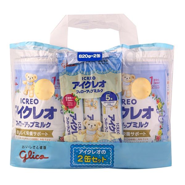 Combo 2 Sữa Bột Glico Icreo Số 1 Cho Bé 9-36 Tháng Lon 820g + 5 Stick x 13.6g