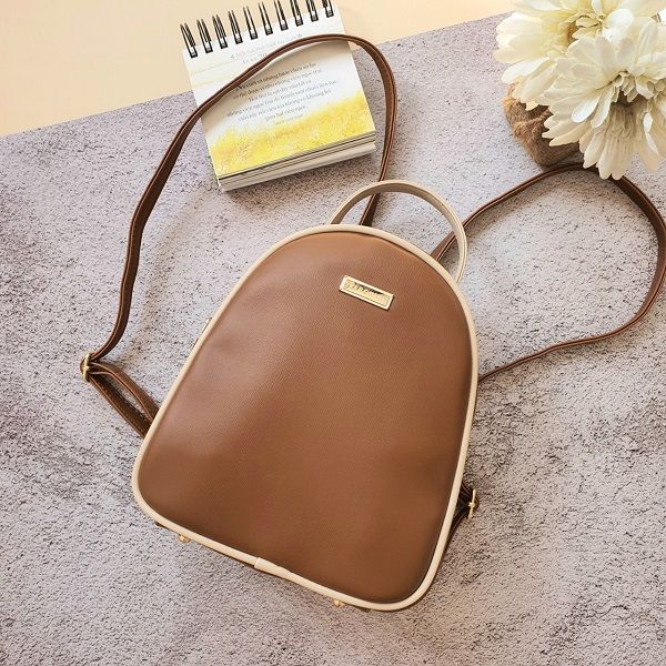 Balo Viền Phối Màu Màu Nâu Trơn (Viền Kem) Verchini BFV04 (Store 1001)