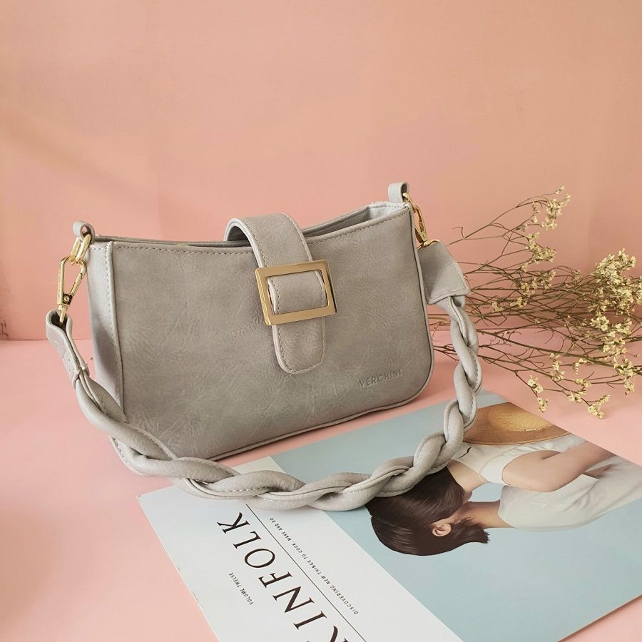 Túi Quai Bính Pat Nịt CN Màu Xám Xi Măng Khoang Verchini TFV04 (Store 1001)