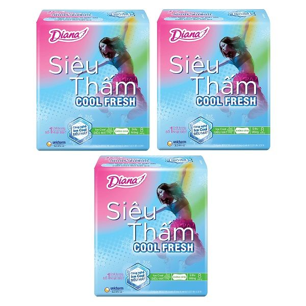 Lô 3 Băng Vệ Sinh Diana Siêu Thấm Cool Fresh Siêu Mỏng Không Cánh 8 Miếng