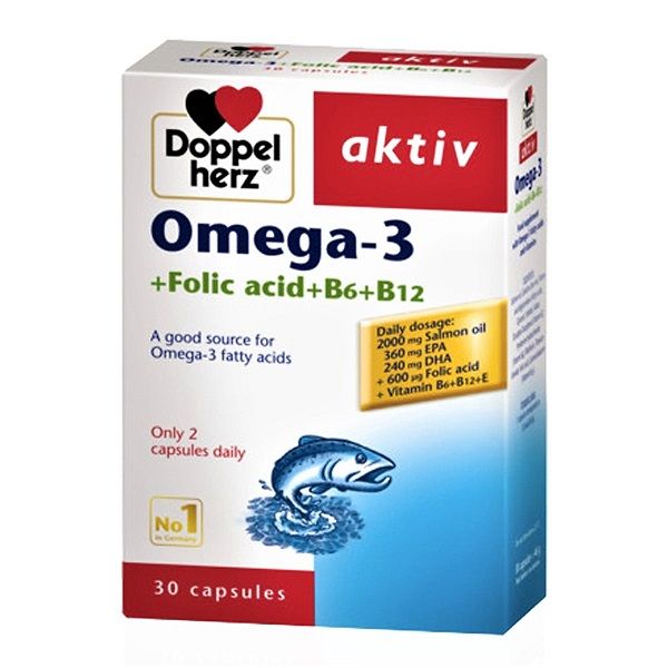 Bổ Sung Doppelherz Omega-3 + Folic Acid + B6 + B12 Hộp 30 Viên