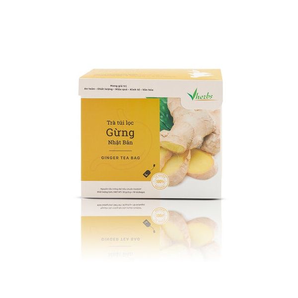 Trà Túi Lọc Trà Gừng Nhật Vherbs Hỗ Trợ Giải Cảm Đầy Hơi Hộp 32g