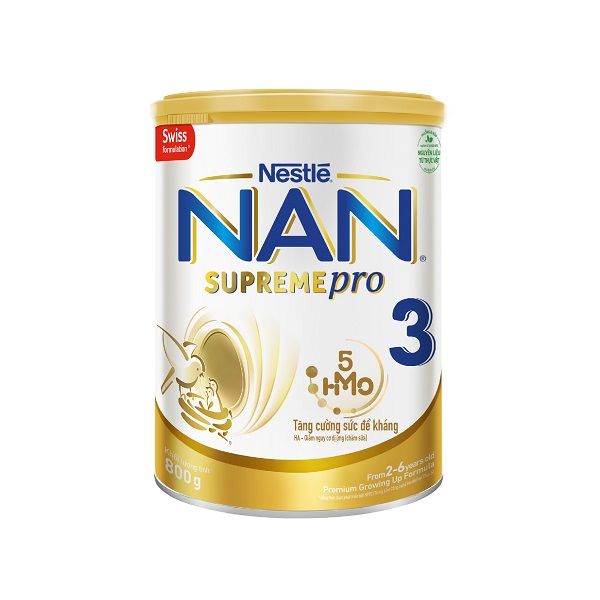 Sữa NAN Supreme Pro Số 3 Bổ Sung 5HMO Cho Bé 2-6 Tuổi Lon 800g