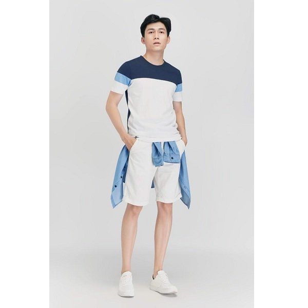 Áo Thun Vai Phối Màu Trắng Xanh Couple TX 3063 (Store 5703)