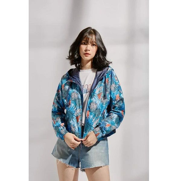 Áo Khoác Dù Nữ Hoa Văn Màu Xanh Dương Couple TX 1012 (Store 5703)