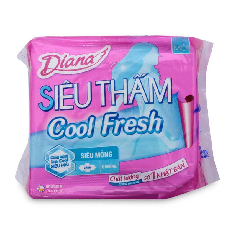Băng Vệ Sinh Diana Siêu Thấm Cool Fresh Siêu Mỏng Cánh 8 Miếng