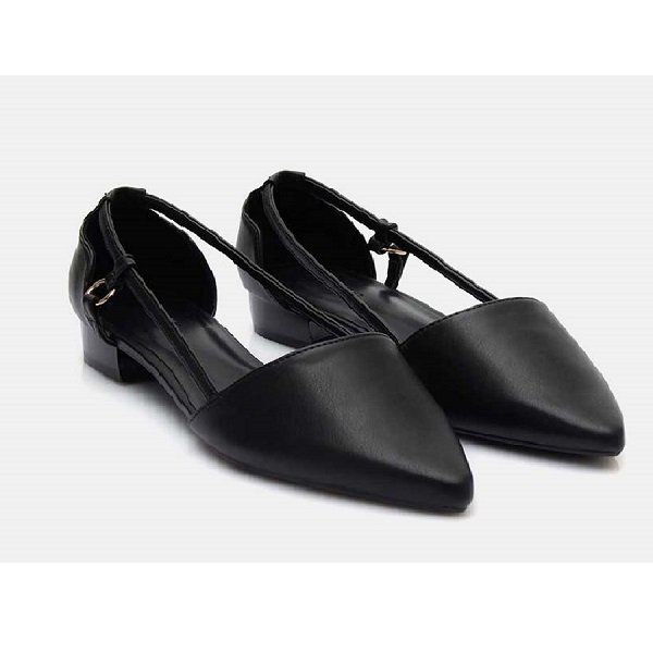 Giày Búp Bê Mũi Nhọn Khoét Eo Juno Màu Đen BB03021 (Store 1001)