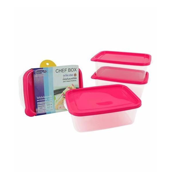 Bộ 3 Hộp Nhựa JCP Micronware Chef Chữ Nhật Lớn 1050ml 6073/3 (Màu Ngẫu Nhiên)