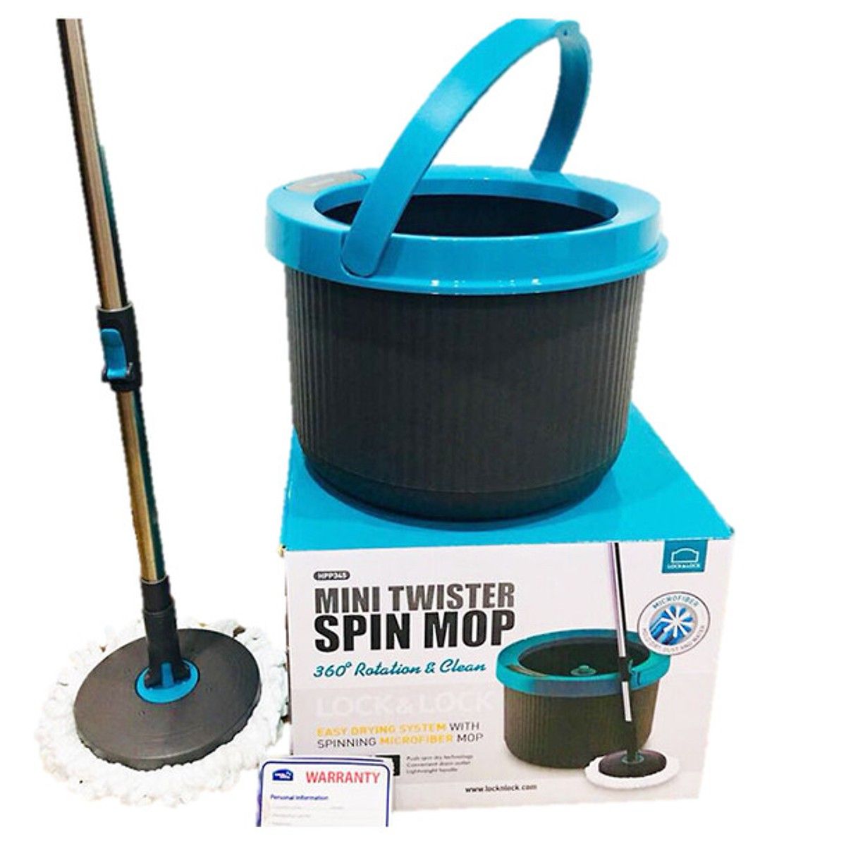 Bộ Lau Nhà Lock&Lock Mini Twister Spin Mop Xoay 360 Độ Màu Xanh Xám Hpp345